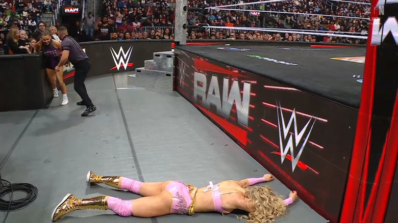 Dupri on the ground after Nattie attacked her
