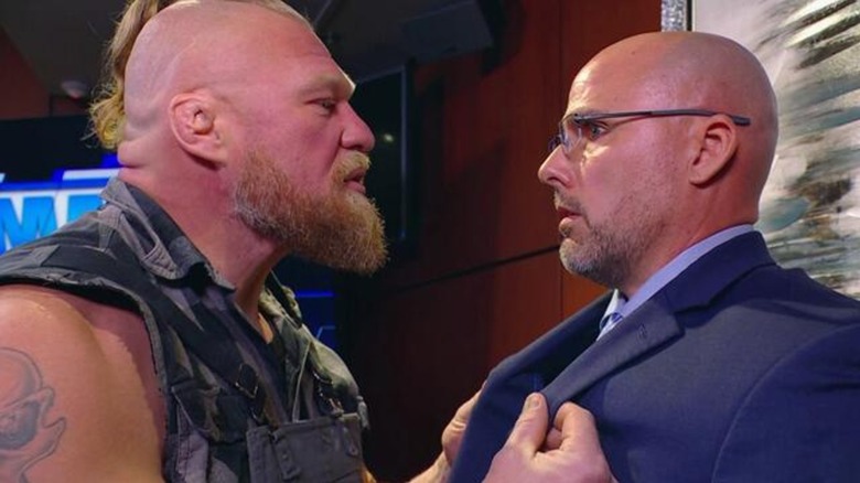 Brock Lesnar and Adam Pearce