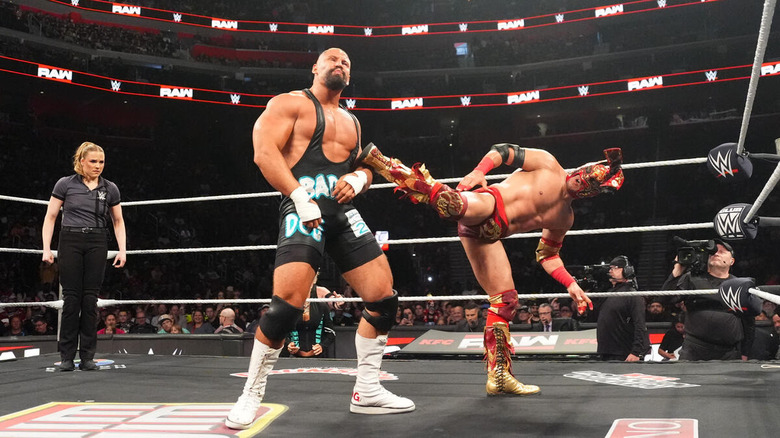 Dragon Lee superkicks Bron Breakker on "WWE Raw"
