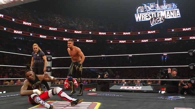 Evans and Waller in the ring with the WrestleMania 42 sign in the background