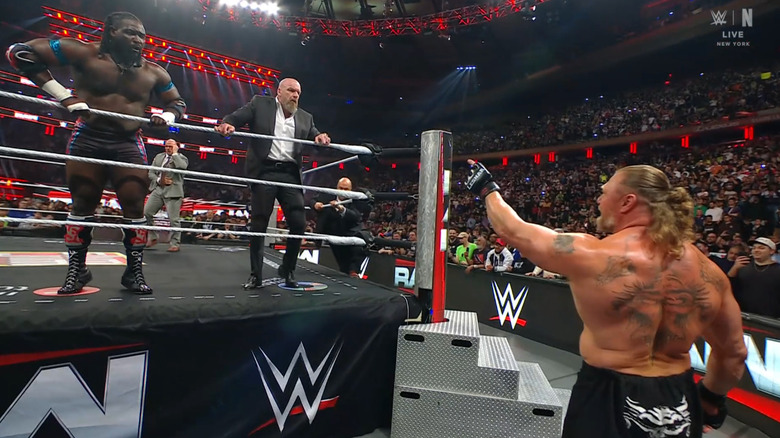 Lesnar yelling at Femi in the ring