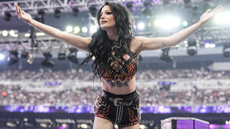 Paige posing in the corner of the ring