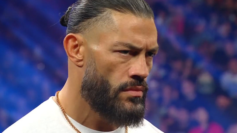 Roman Reigns with a serious look on his face