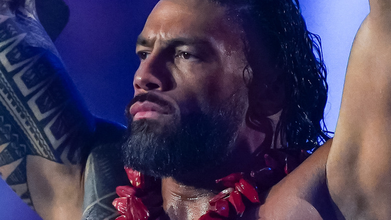 Roman Reigns with a serious look on his face