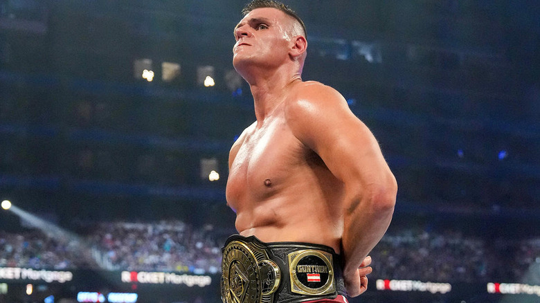 GUNTHER wearing the WWE Intercontinental Championship around his waist
