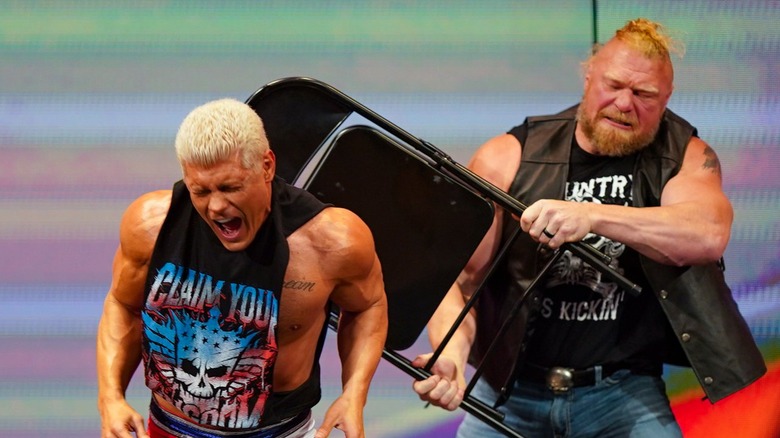 Brock Lesnar cracks Cody Rhodes with a chair on the July 17 "Raw"
