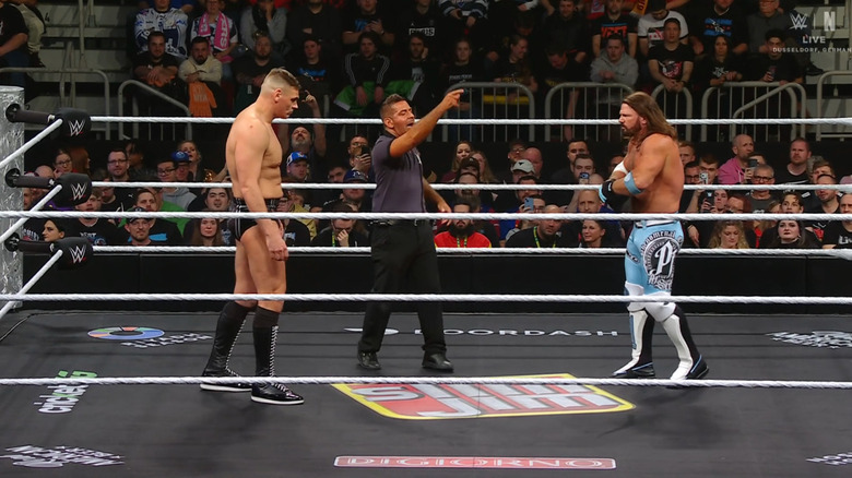GUNTHER and Styles staring one another down in the ring