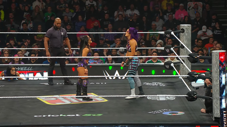 Perez and Bayley staring one another down in the ring