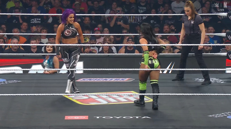 Bayley and Perez staring one another down in the ring