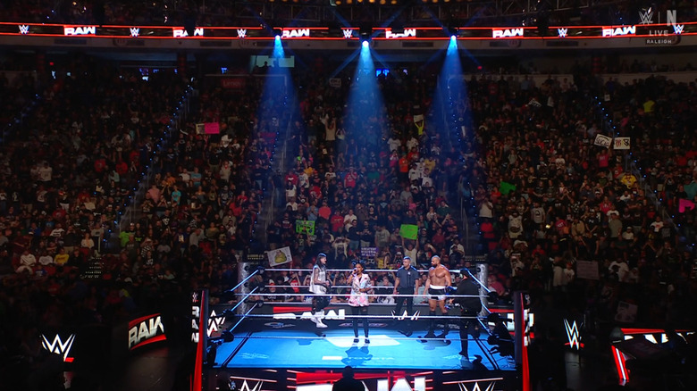 Dominik and Rusev in ther ing during the ring announcements