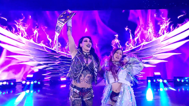 Rhea Ripley and Iyo Sky make their entrance