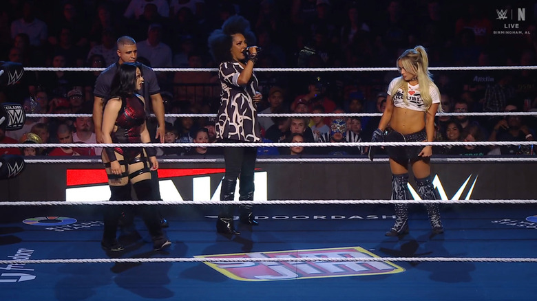 Both women in the ring during the ring announcement