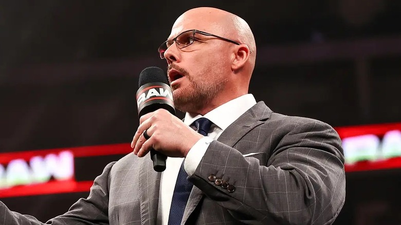 "WWE Raw" on-screen General Manager Adam Pearce speaks to the WWE Universe