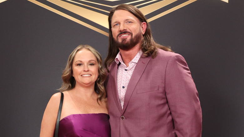 AJ Styles and wife on the Red Carpet of the 2025 Hall of Fame at BleauLive Theater at Fontainebleau Las Vegas on April 18, 2025 in Las Vegas, Nevada.
