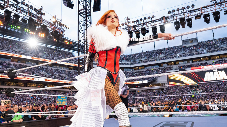 Becky Lynch makes her entrance at WrestleMania