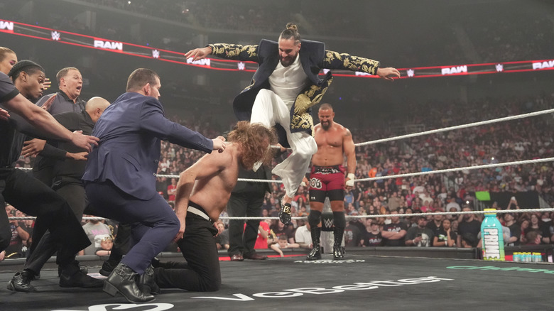 Seth Rollins about to curb stomp Sami Zayn
