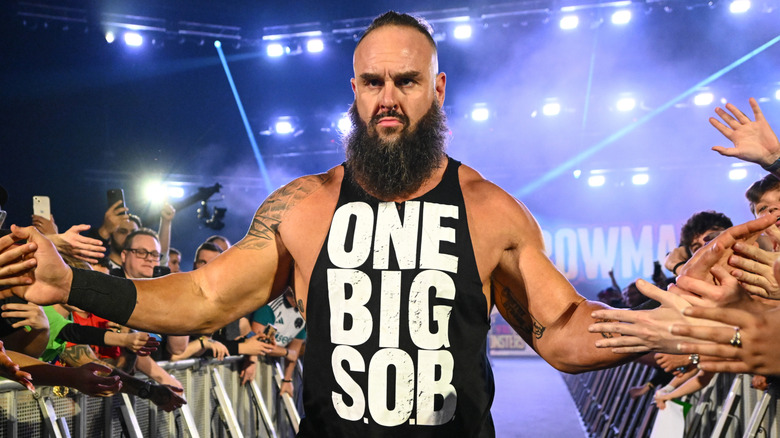 Braun Strowman makes his entrance during SmackDown at The O2 Arena on March 28, 2025 in London, England.
