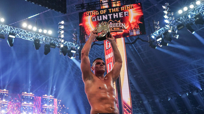 Gunther celebrates winning the King of the Ring during King and Queen of the Ring at Jeddah Superdome on May 25, 2024 in Jeddah, Saudi Arabia.