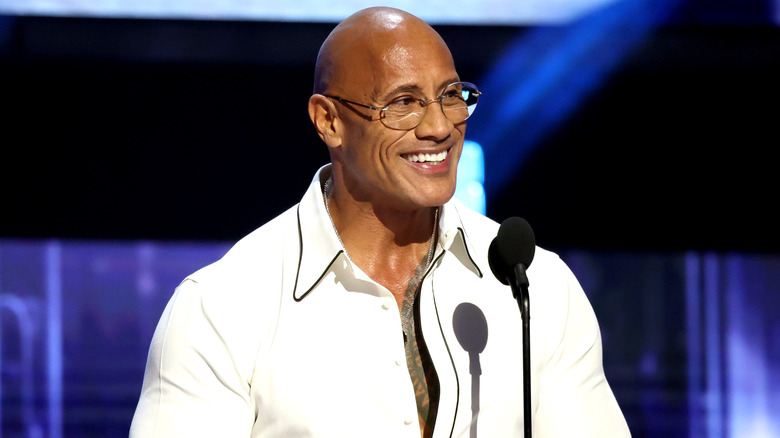 Disney Legends award recipient Dwayne Johnson speaks onstage at the Disney Entertainment Showcase at D23: Legends on August 16, 2026 in Anaheim, California.