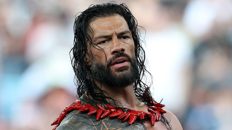 Roman Reigns celebrates after the win of the tag team match against Bron Breakker and Bronson Reed during the WWE 2025 SummerSlam at MetLife Stadium on August 02, 2025 in East Rutherford, New Jersey.