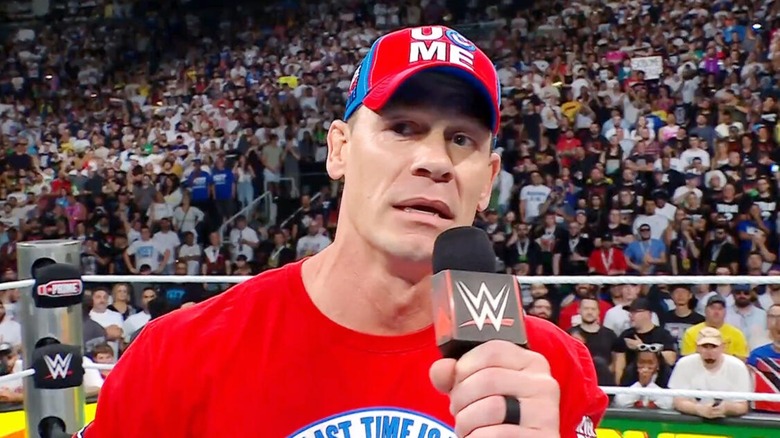 John Cena cuts a promo in the ring