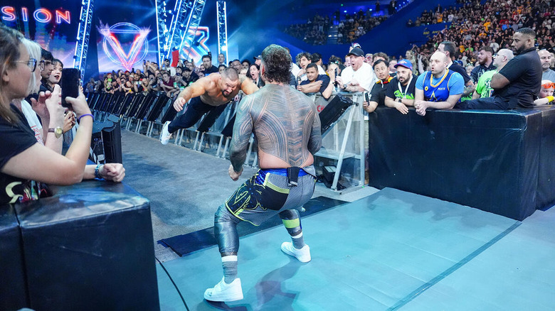 Jey Uso getting speared by Bron Breakker on "WWE Raw"