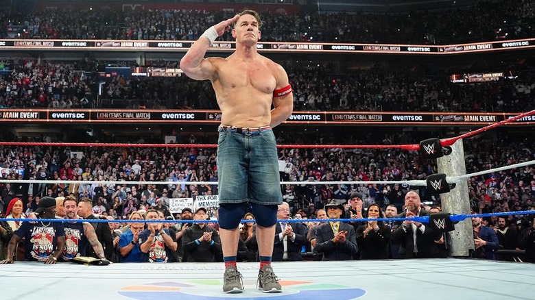 John Cena salutes the crowd and the roster at WWE SNME