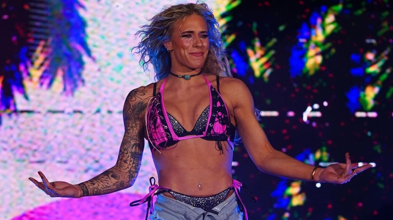Sol Ruca heads down the ramp to the ring to enter the 2025 Women's Iron Survivor match.
