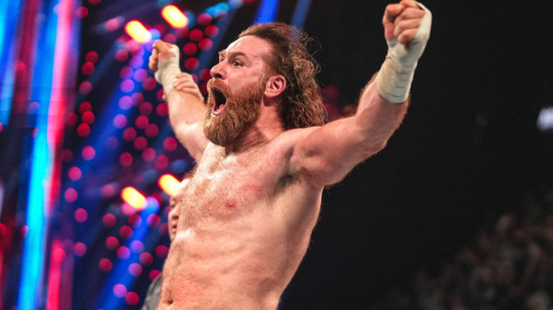 Sami Zayn celebrates at WWE Saturday Night's Main Event