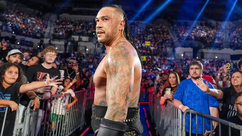 Damian Priest looks over his shoulder following a match at "WWE Saturday Night's Main Event."