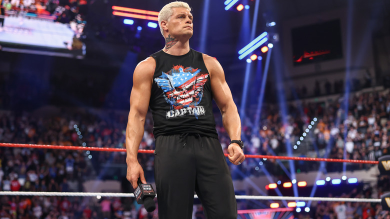 Cody Rhodes with microphone at "WWE Saturday Night's Main Event"