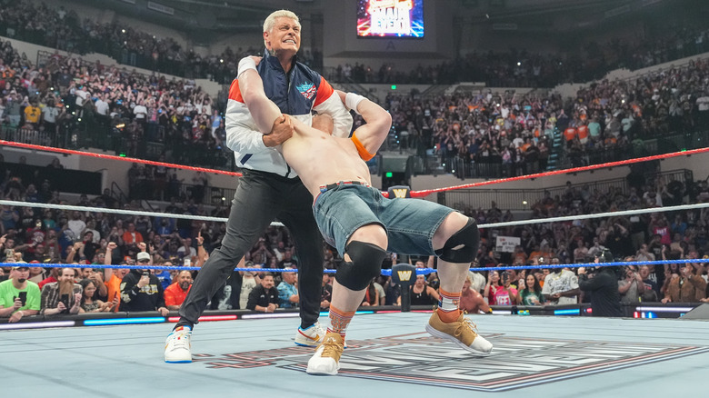 Cody Rhodes prepares to deliver Cross Rhodes to John Cena at "WWE Saturday Night's Main Event"