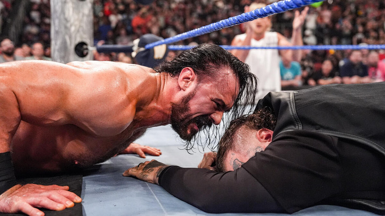Drew McIntyre screams at a fallen Jelly Roll on "WWE Saturday Night's Main Event"