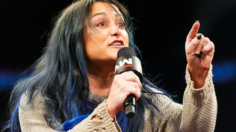 Lyra Valkyria with a microphone on "WWE Raw"