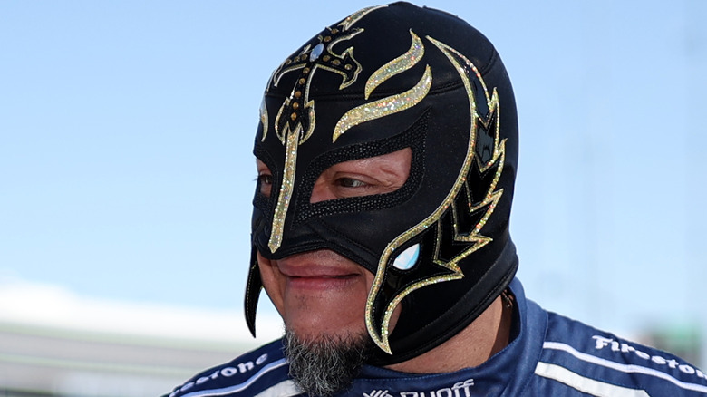 Rey Mysterio at an IndcyCar racing event