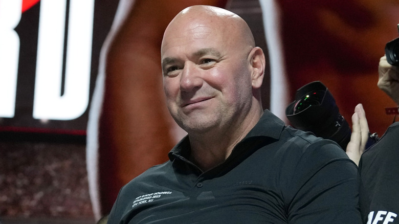 Dana white presiding over the Canelo Crawford press event