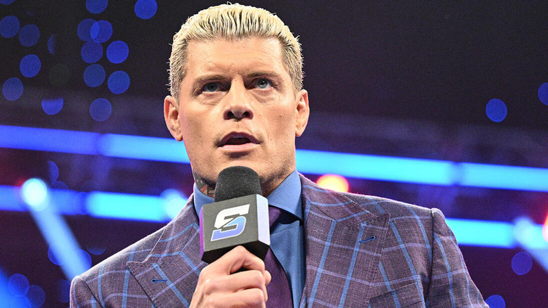 Cody Rhodes with a microphone on "WWE SmackDown"