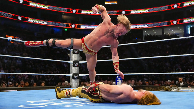 United States Champion Ilja Dragunov prepares to land the H-Bomb on Nathan Frazer on "WWE SmackDown"