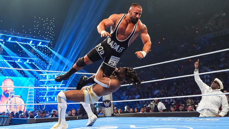 Trick Williams lifting Bron Breakker into the air in the ring on "WWE SmackDown"
