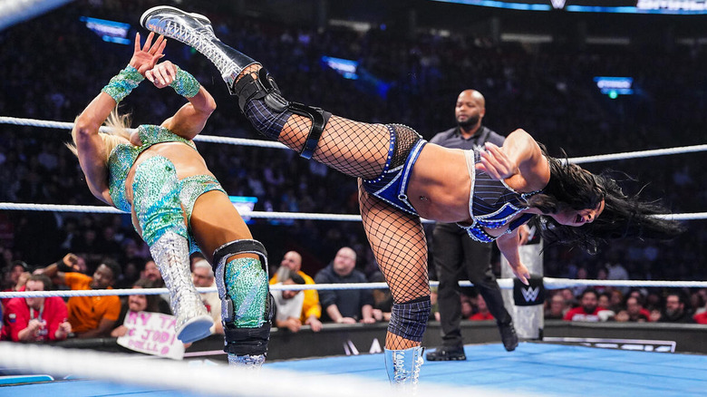 Kiana James superkicks Charlotte Flair on "WWE SmackDown"