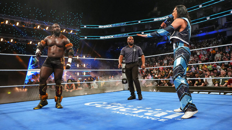 Oba Femi and Kit Wilson in the ring on "WWE SmackDown"