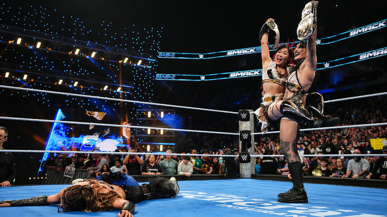 RHIYO celebrate with their tag titles on "WWE SmackDown"