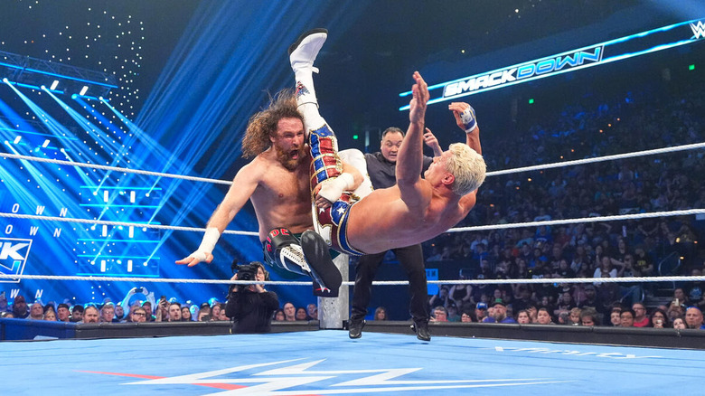 Sami Zayn drops Cody Rhodes with a Blue Thunder Bomb on "WWE SmackDown"