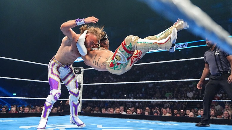 Rey Fenix hits a cutter on Nathan Frazer on "WWE SmackDown"