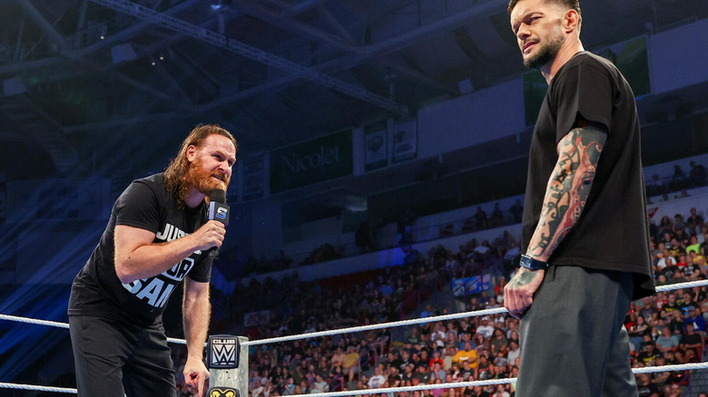 Sami Zayn and Finn Balor face off in the ring on "WWE SmackDown"