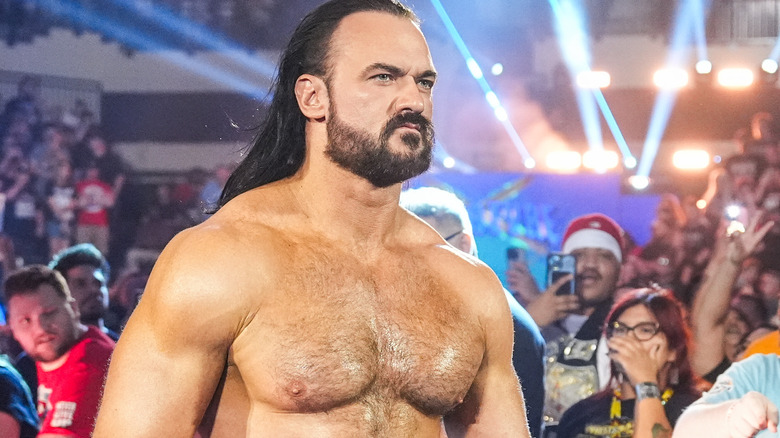 Drew McIntyre makes his entrance during Saturday Night's Main Event at Yuengling Center on May 24, 2025 in Tampa, Florida.