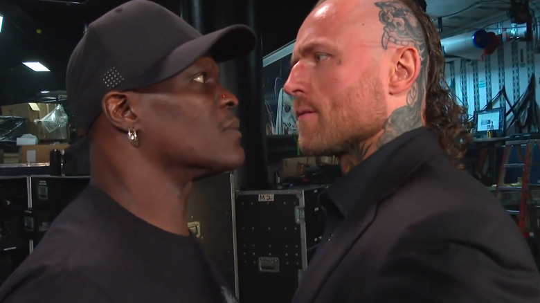 R-Truth stares down Aleister Black backstage on "WWE SmackDown"