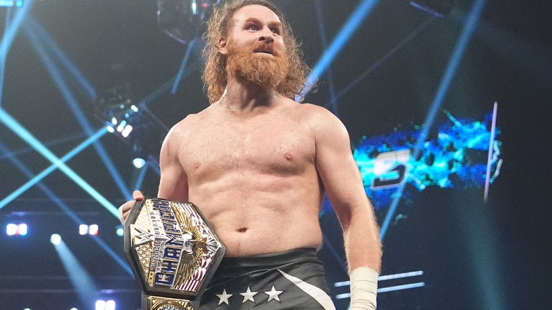 Sami Zayn winning the United States Champion ship Title during SmackDown at LDLC Arena on August 29, 2025 in Lyon, France.