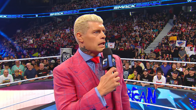 Rhodes speaking inside the ring