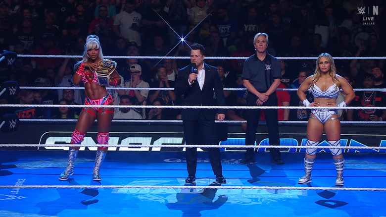 Cargill and Grace in the ring during ring announcements